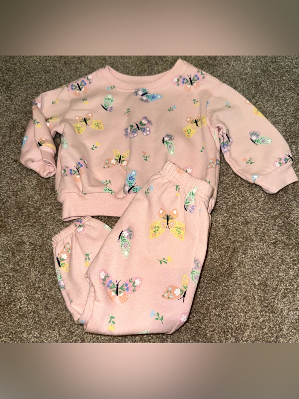 Garanimals Baby Girl 12M Pink Butterfly Floral Sweatshirt Jogger 2PC Set